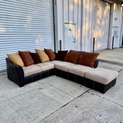 Brown & Tan Leather Sofa Set 