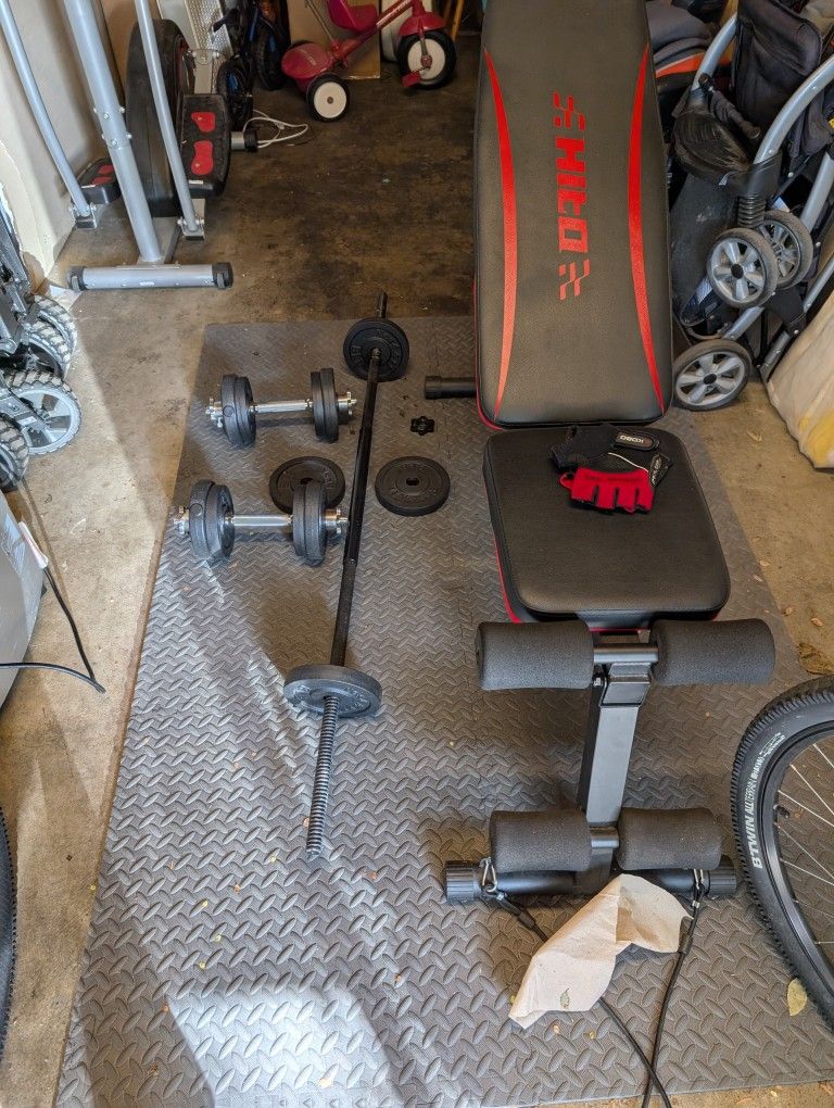Dumbbells Set + Adjustable Bench + Floor Cushion Mat