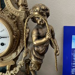 Louis XVI Style Bronze & Marble Mantle Clock