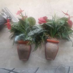 2 Artificial Flowers And Pots