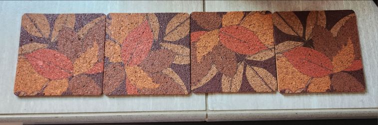 Vintage Earth-Tone Leaf Pattern Cork Coasters