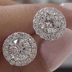 925 Sterling Silver Round Cut With CZ Diamond Earrings Set 
