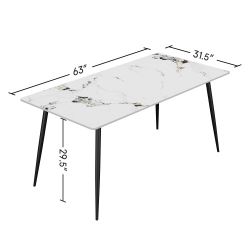 Dining Table with Sintered Stone Tabletop and Metal Legs, 63" Rectangular Modern Kitchen & Dining Room Table