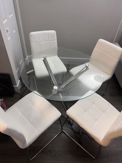 Glass Dining Table With Set Of 4 White Chairs