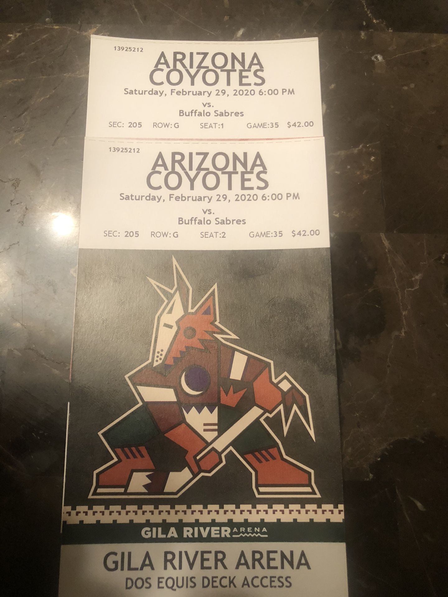 Coyotes vs Sabres 2 Upper Level Tickets $40$ each