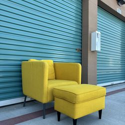 Modern Retro Style Mustard Yellow Armchair w/ Footstool •FREE DELIVERY•