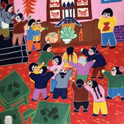 Chinese peasant or folk art, specifically identified as a Jinshan peasant