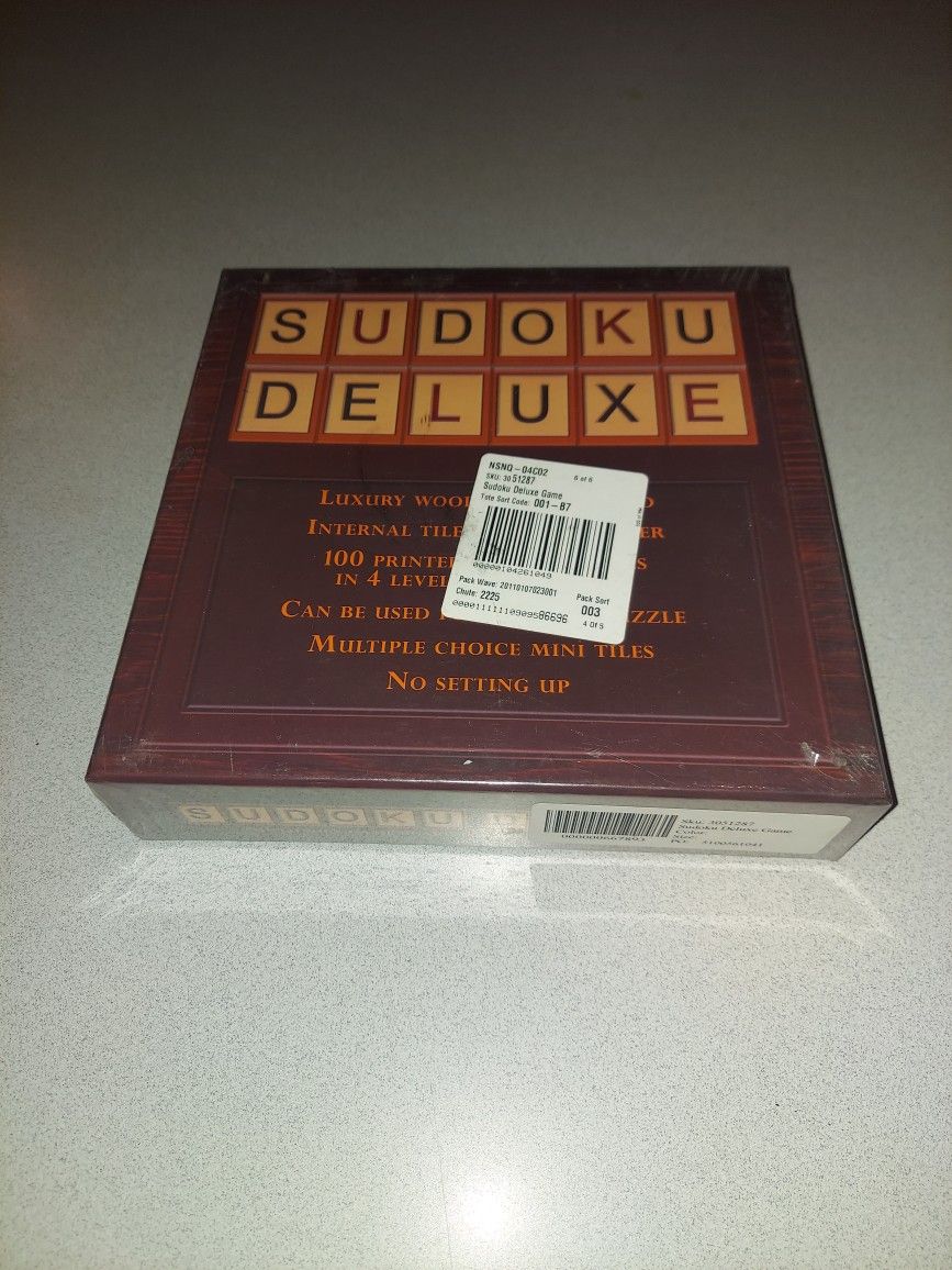 SUDOKU DELUXE WOODEN BOARD GAME WITH 100 PUZZLES WOOD TILES NEW FACTORY SEALED