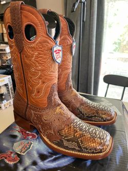 Size 8.5 Cowboy Boots Python Ranch Toe Rustic Cognac Color