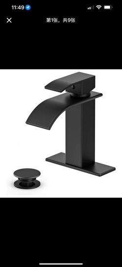 Ryuwanku Bathroom Faucet Matte Black Modern Waterfall Bathroom Sink Faucet with Single Handle Suitable for 1 or 3 Holes,Supply Deck Plate and Hose