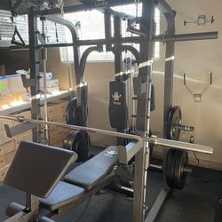 Vesta Fitness Smith Machine 2001 w/Bench Attachment | 230lb Bumpers Weights | 7ft Olympic Bar | Fitness | Gym Equipment | FREE DELIVERY 🚚 