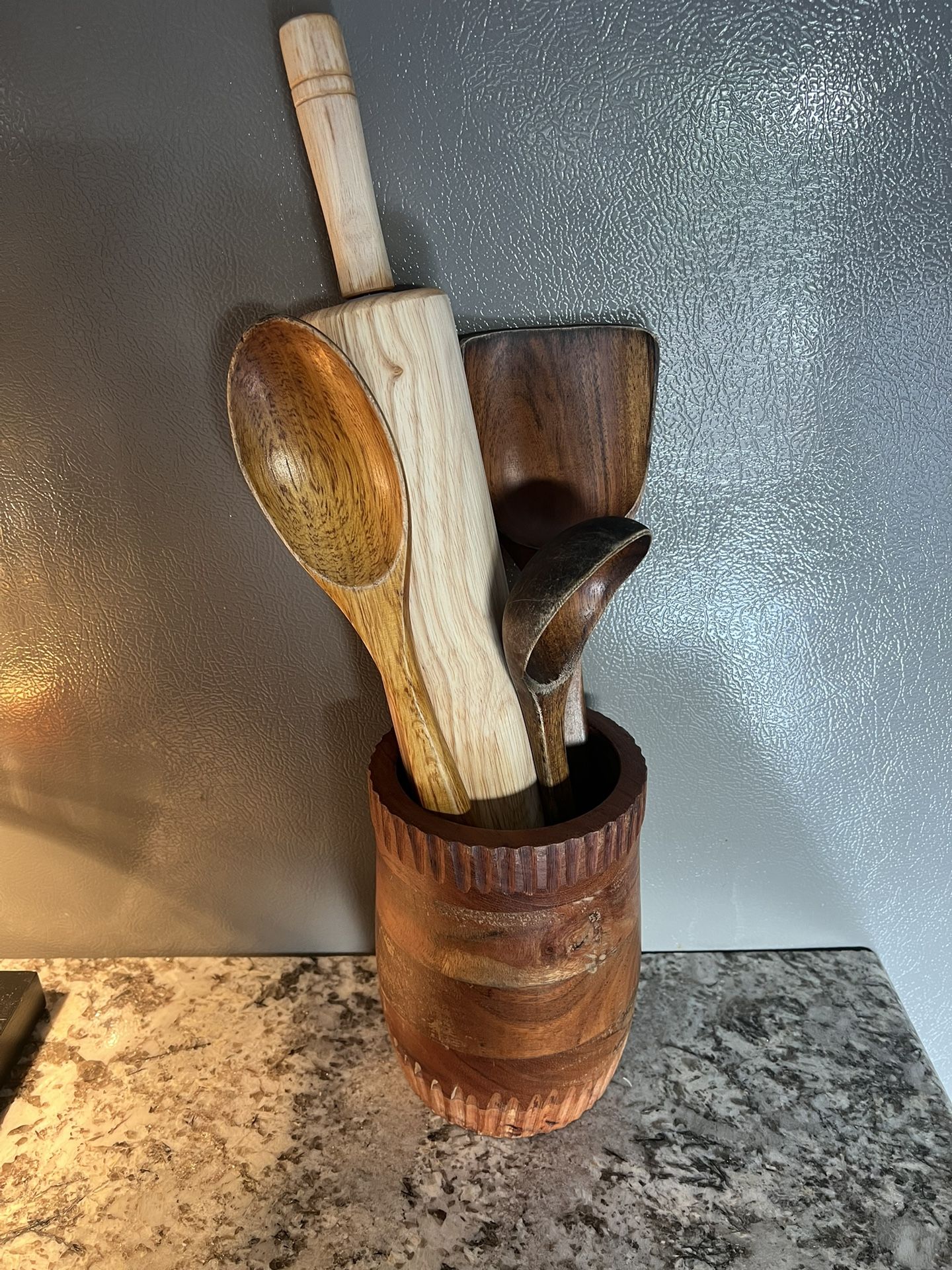 Kitchen Crock and Wooden Utensils