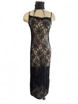 Women’s Size XS H&M Black Sheer Floral Lace Maxi Dress with Spaghetti Straps — Egalitarian Fancy Party Cocktail Event Designer Los Angeles