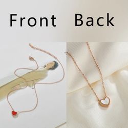 Exquisite Double-sided Love Heart Pendant Necklace Rose Gold Stainless Steel