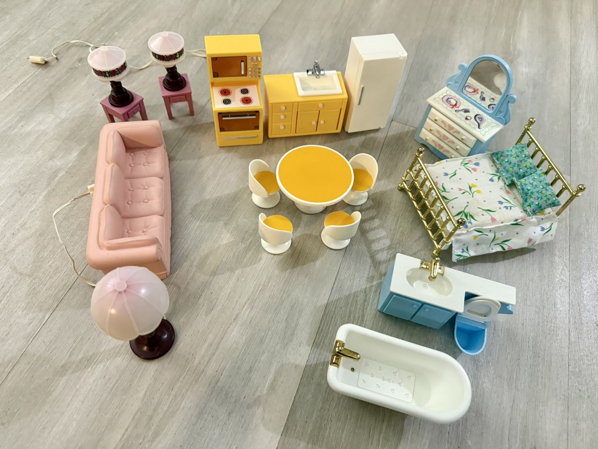 Vintage 1970s Fisher Price Dollhouse Furniture Lot MCM Mid Century Modern Retro