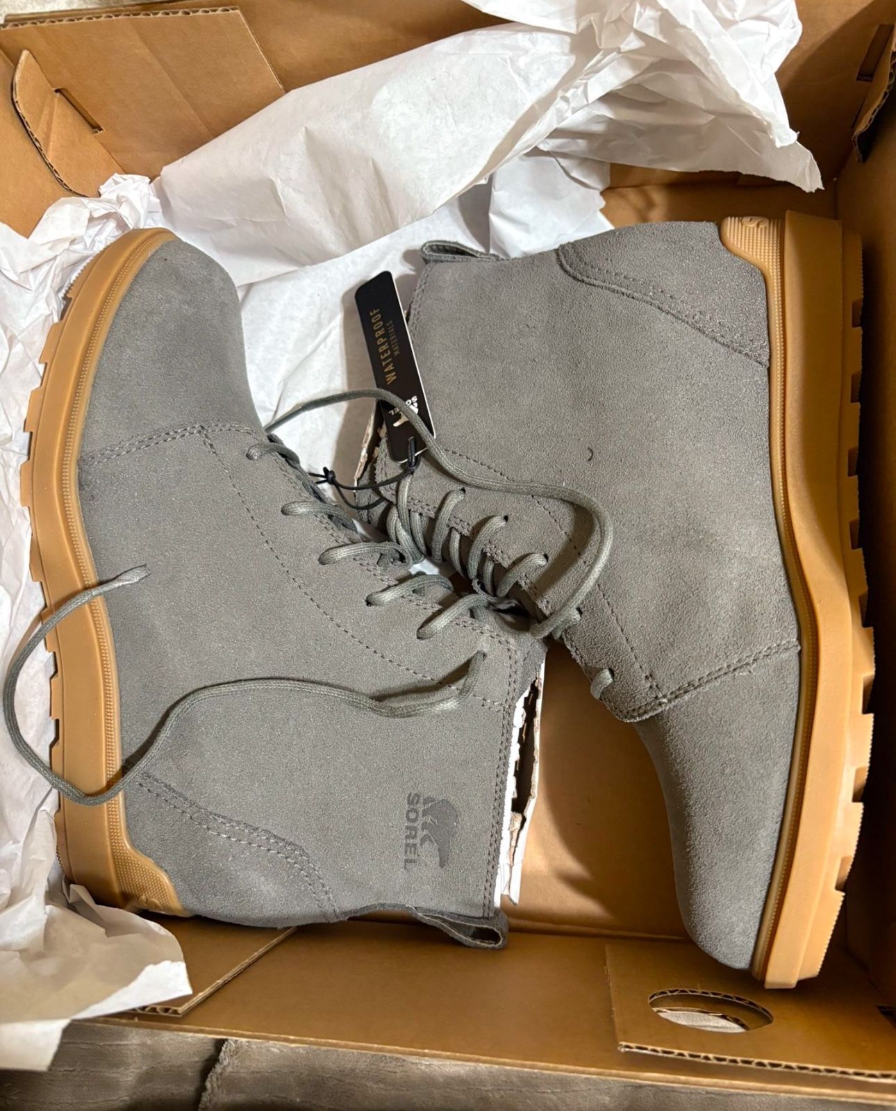 Sorel Womens SZ-8 Grey Suede Wedge Sneakers Ankle Bootie Boots Shoes