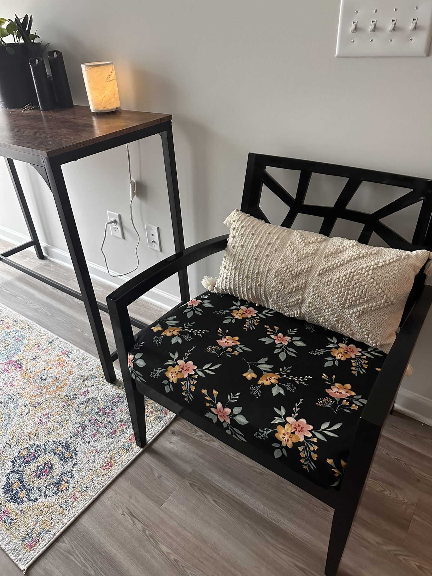 Refurbished Black And Floral Chair
