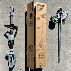 EGO Power+ power head, 15” string trimmer attachment, edger attachment.