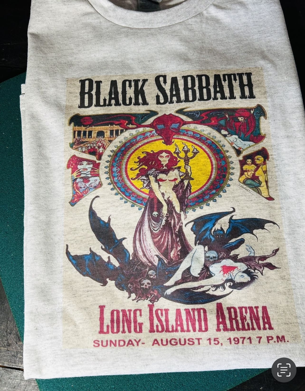 Black Sabbath Long Island Arena 1971 Concert Poster T Shirt Size Large