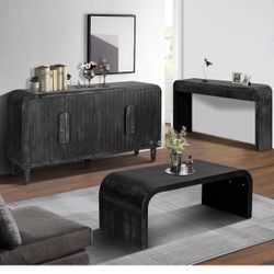 Farmhouse Vintage Crafts Coffee Table, Cocktail Tea Table with Curved Art Deco Design for Living Room Home Office, Easy Assembly, 48" W x 24" D x 18" 