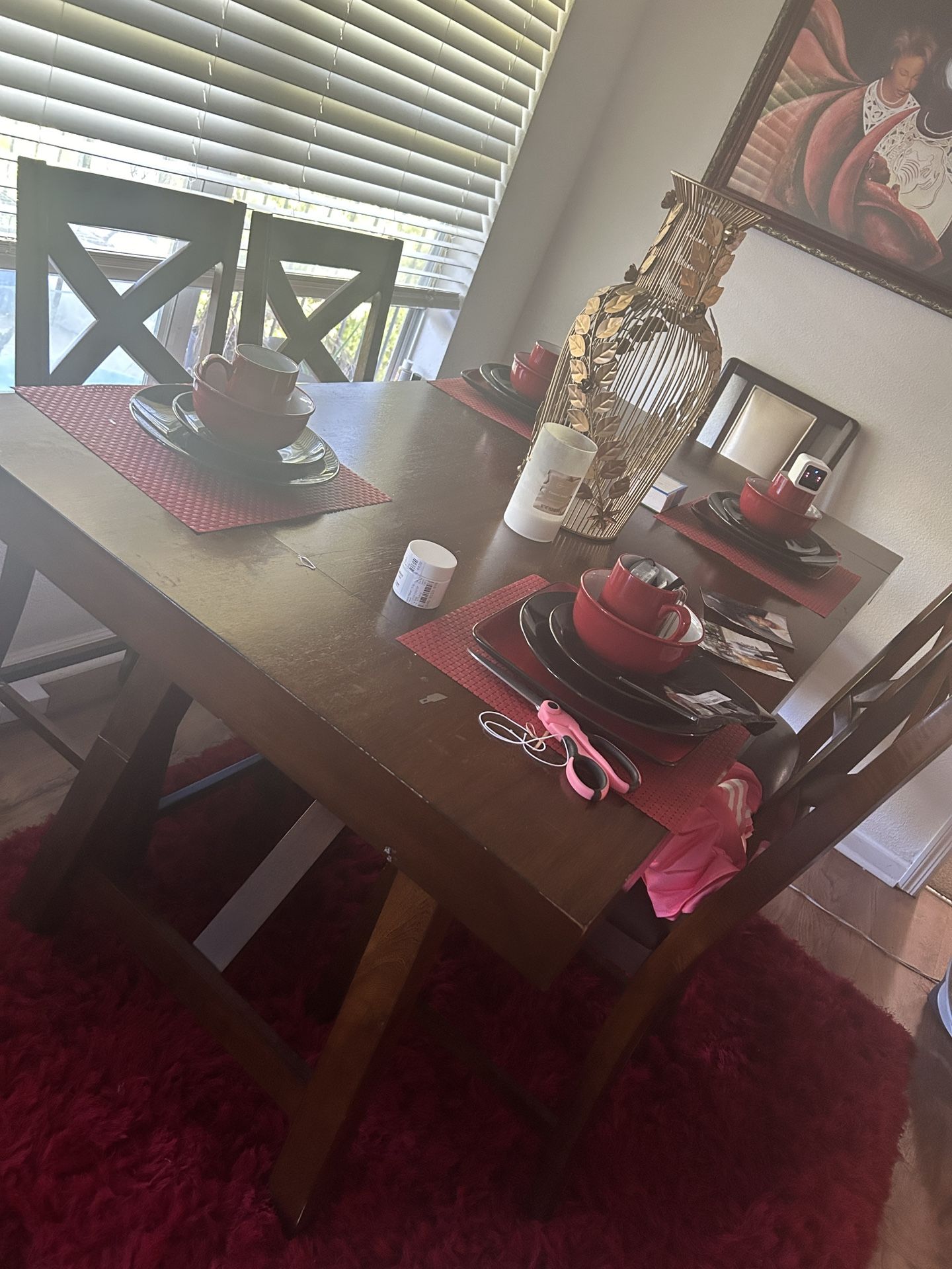 4 chaired mahogany dining table set. 