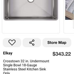 Elkay
Crosstown 32 in. Undermount Single Bowl 18-Gauge Stainless Steel Kitchen Sink Only