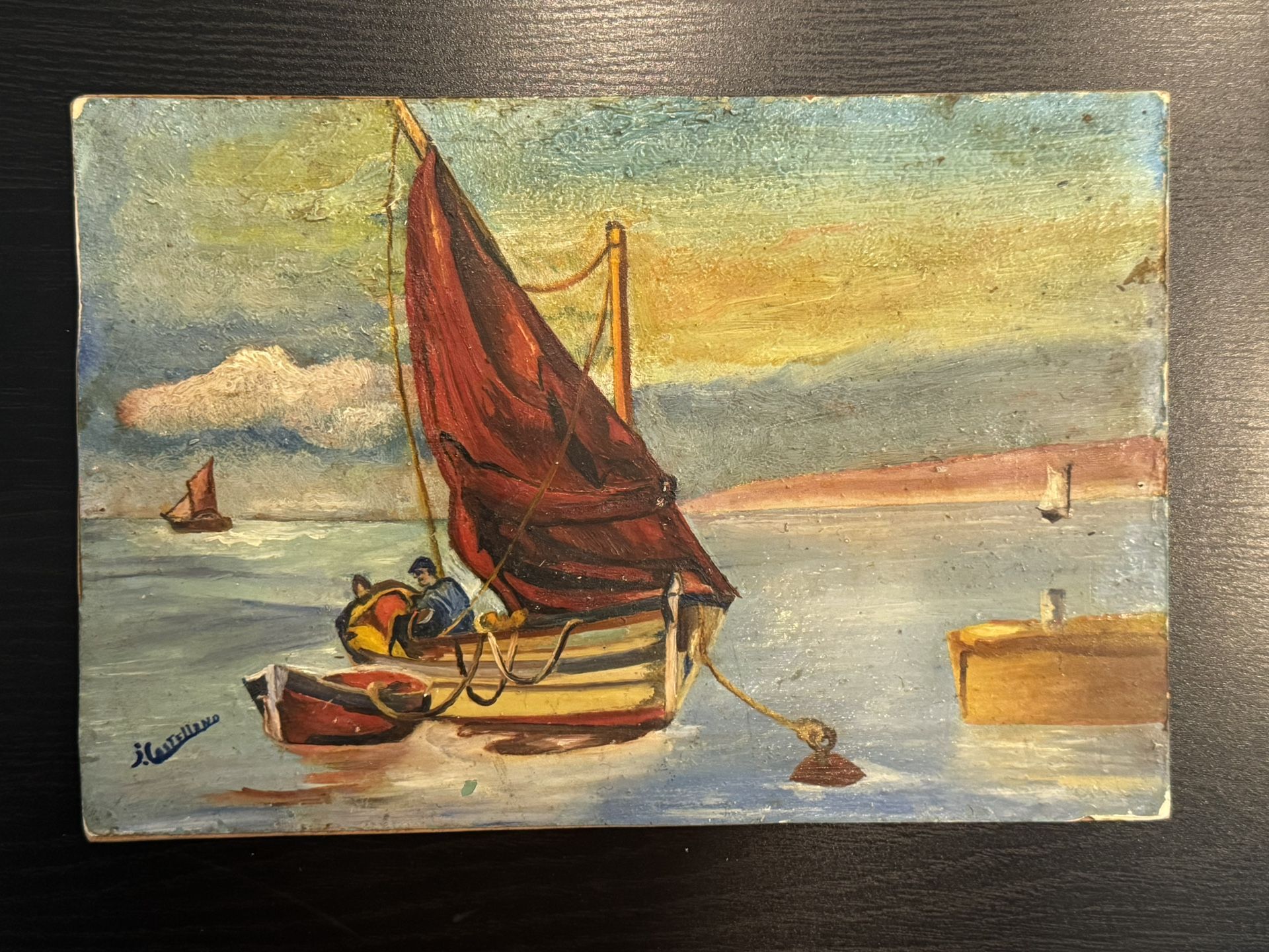 Antique c1940 Nautical Seascape (Italian?) Oil Painting signed S. Castellano