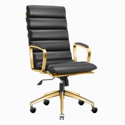 LUXMOD® Faux Leather/ Gold Frame Adjustable/ Swivel Office Chair w/ Padded Arms - Black