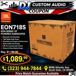 JBL EON718S Powered Subwoofer 18" 1500 Watts Bass Cabinet Bluetooth 5.0 🚨 Payment Options Available 🚨 No Credit Needed 🚨 