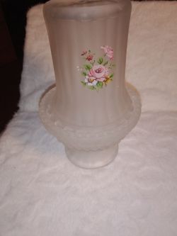 Vintage Satin Frosted Glass Ribbed Floral Fairy Lamp Fairy Light Candle Holder Thumbnail