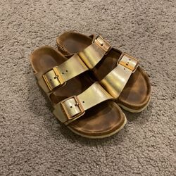 Birkenstock Vintage Gold Leather Metallic Sandals Slides Shoes sz 37