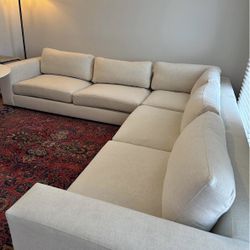 White Linen Crate and Barrel Sectional Sofa