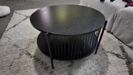 Round Black Coffee Table with Lower Shelf