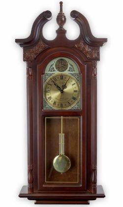 Bedford Clock Collection 38 Inch Chiming Pendulum Wall Clock in Cherry Oak Finish