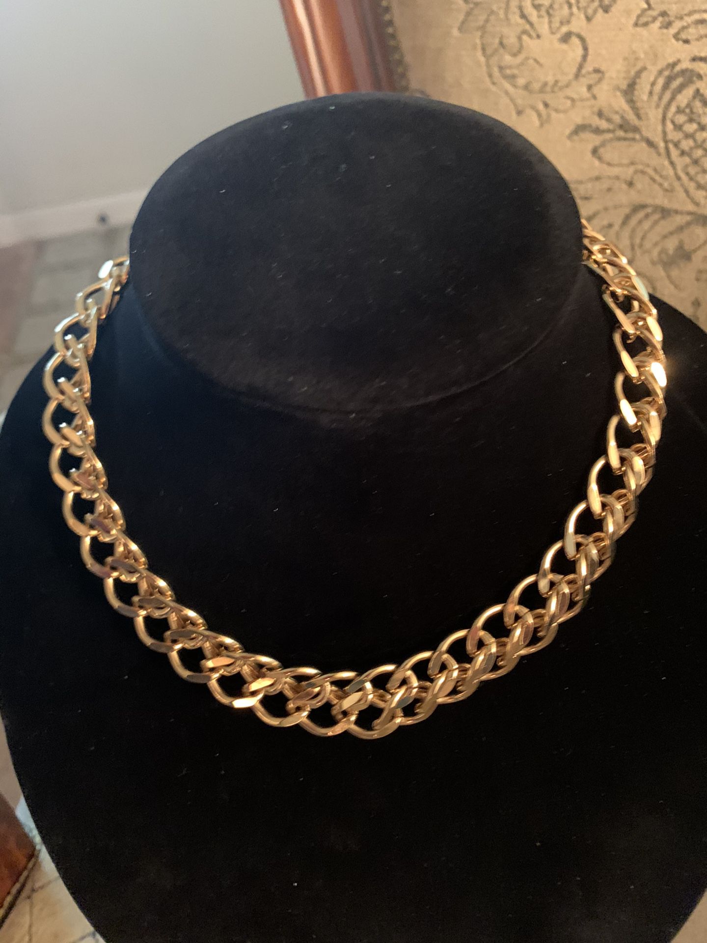 Elegant Gold Tone Choker Double Strand Necklace 