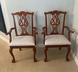 Chippendale Style Wood Dining Arm Chairs