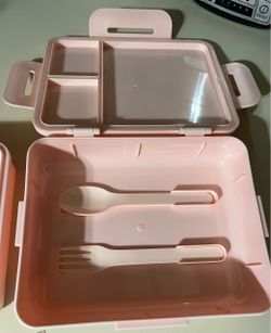 Pink Plastic Bento Lunch Box with Utensils