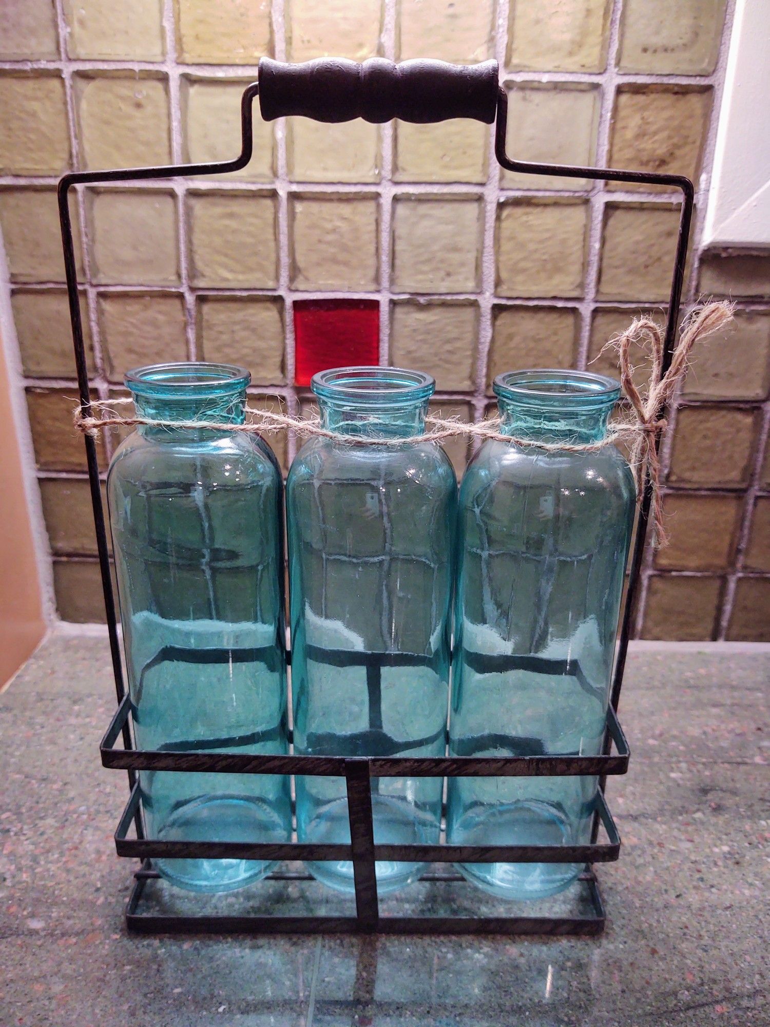 Farmhouse Decorative Bottles With Caddy