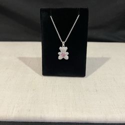 925 Sterling Silver Women Girl Pink Heart Teddy Bear & Rolo Chain