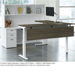 Electrical Height Adjustable L Shaped Desk With Hutch