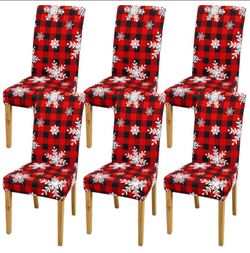 6 Pcs Christmas Red And Black Buffalo Print Spandex Chair Covers