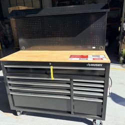 New Husky Modular Tool Storage 52 in. W x 20 in. D Standard Duty Black Workbench WITH PEPEGBOARD