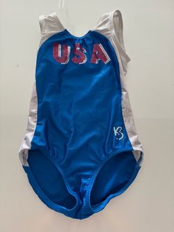 patriotic USA gymnastics leotard manufactured by k-Bee Leotards