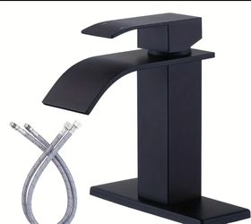 Matte Black Waterfall Bathroom Faucet with Supply Lines