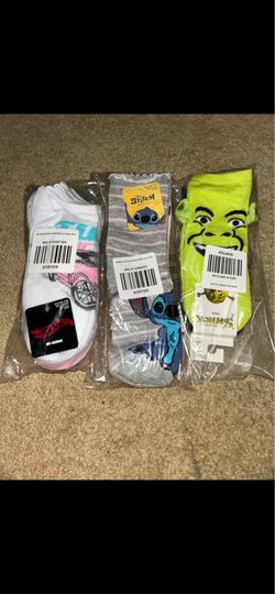 Shrek, hot wheels, stitch socks