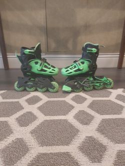 Green Roller Derby Roller Skates With Roller Blades