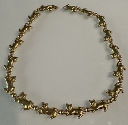Gold Plated Cat and Ball Choker Necklace 19”