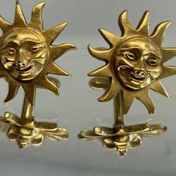 Vintage Alva Museum Gold Tone Smiling Sun Cufflinks