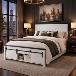 🔥White Farmhouse Queen Size Bed Frame🔥