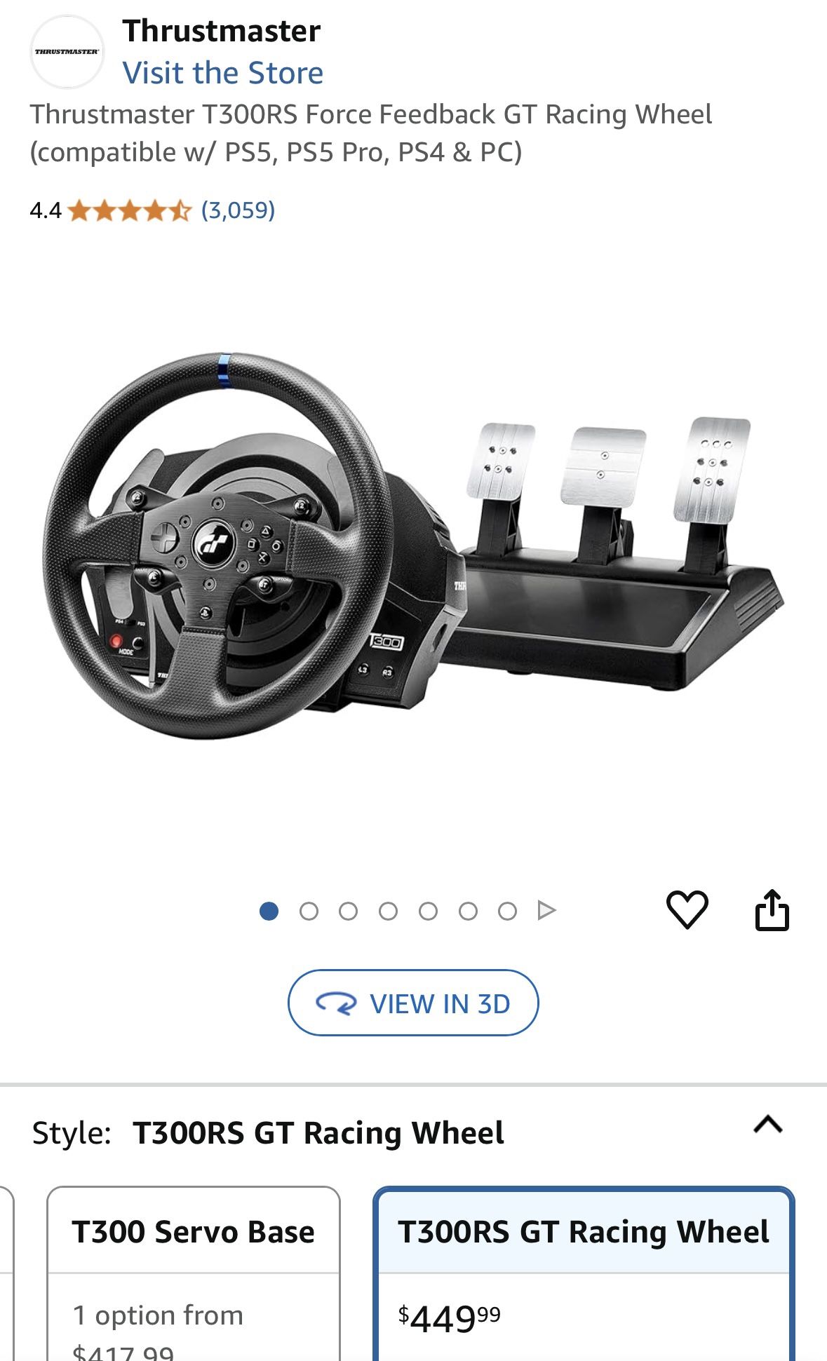 Thrustmaster T300RS Force Feedback GT Racing Wheel (compatible w/ PS5, PS5 Pro, PS4 & PC)